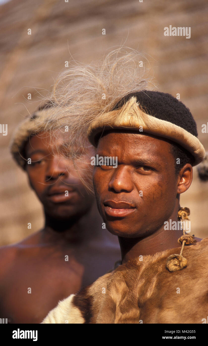 South Africa. Near Pretoria. Men of Zulu tribe. Stock Photo