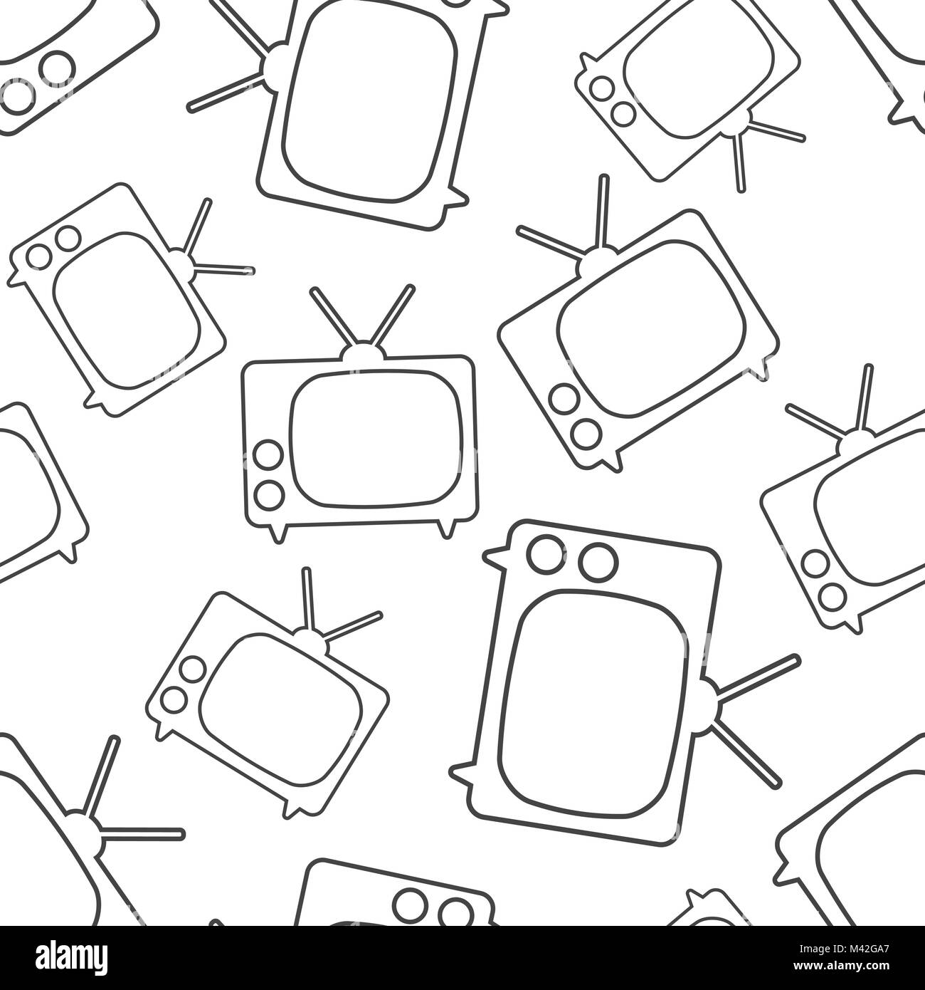 Tv icon in line style seamless pattern background. Business flat vector ...