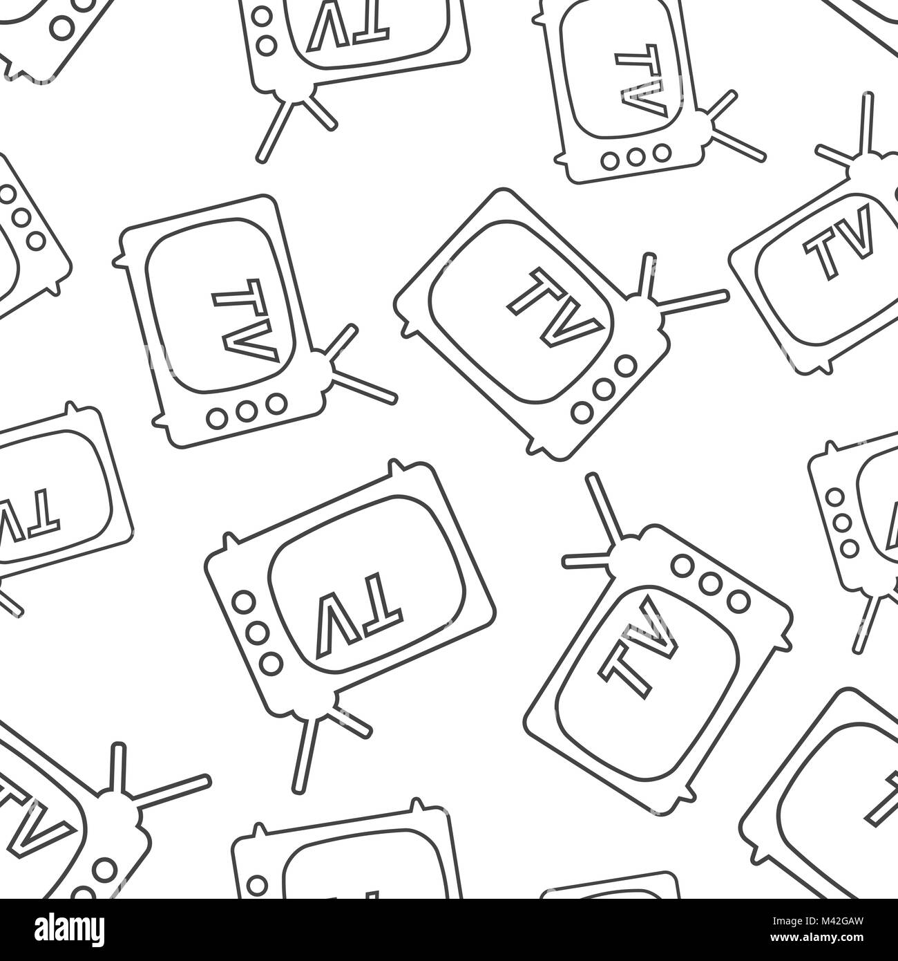 Tv icon in line style seamless pattern background. Business flat vector ...