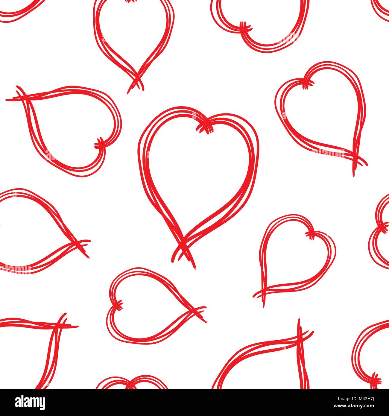 Hand drawn heart icon seamless pattern background. Business flat vector ...