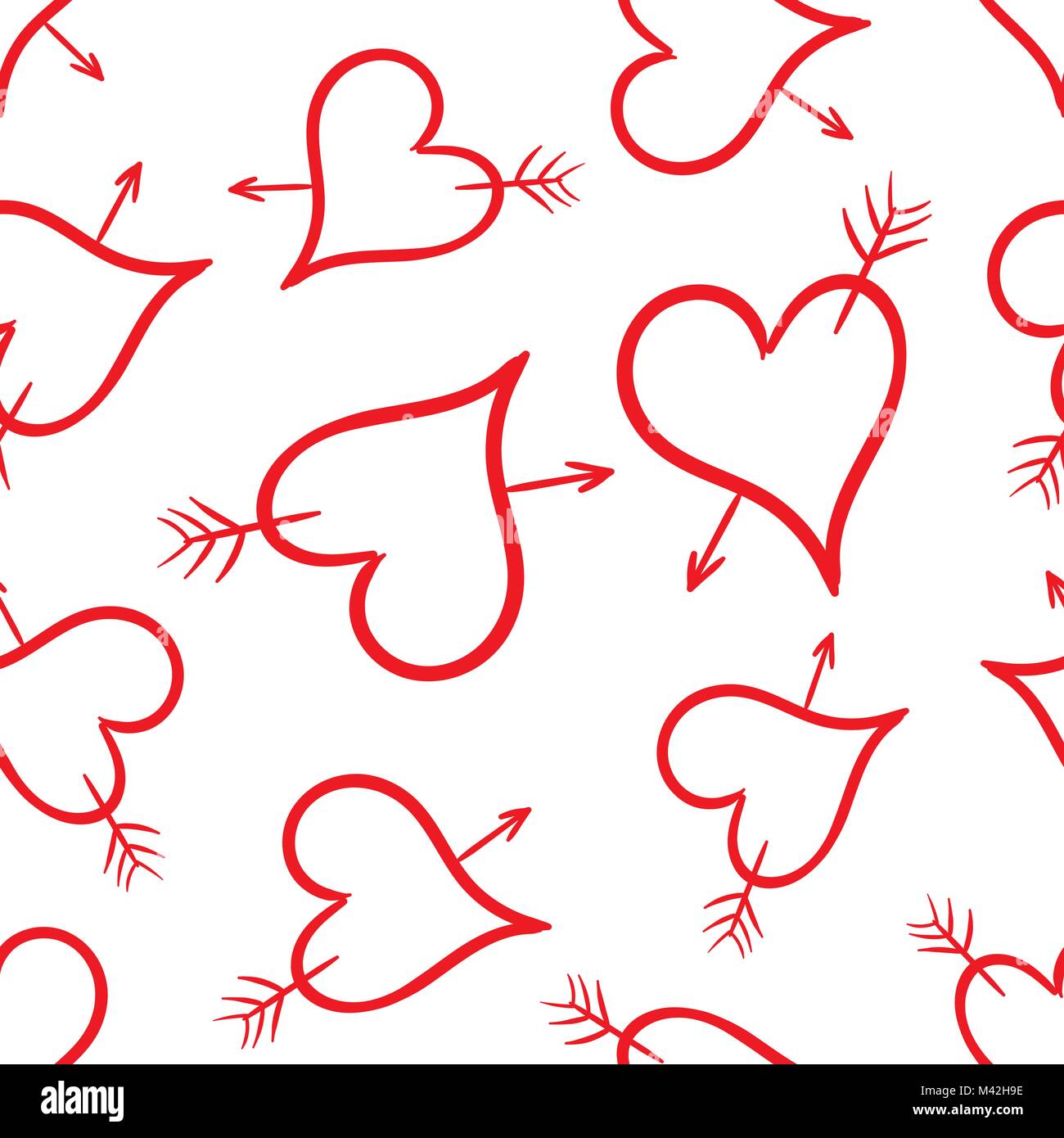 Hand drawn heart icon seamless pattern background. Business flat vector ...