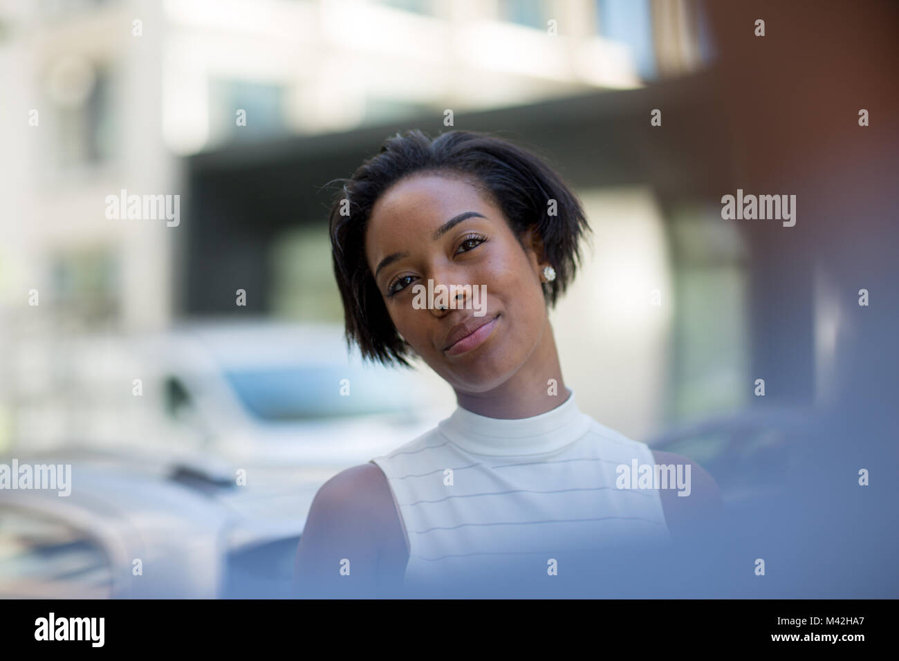 Businesswoman meeting colleague in city Stock Photo