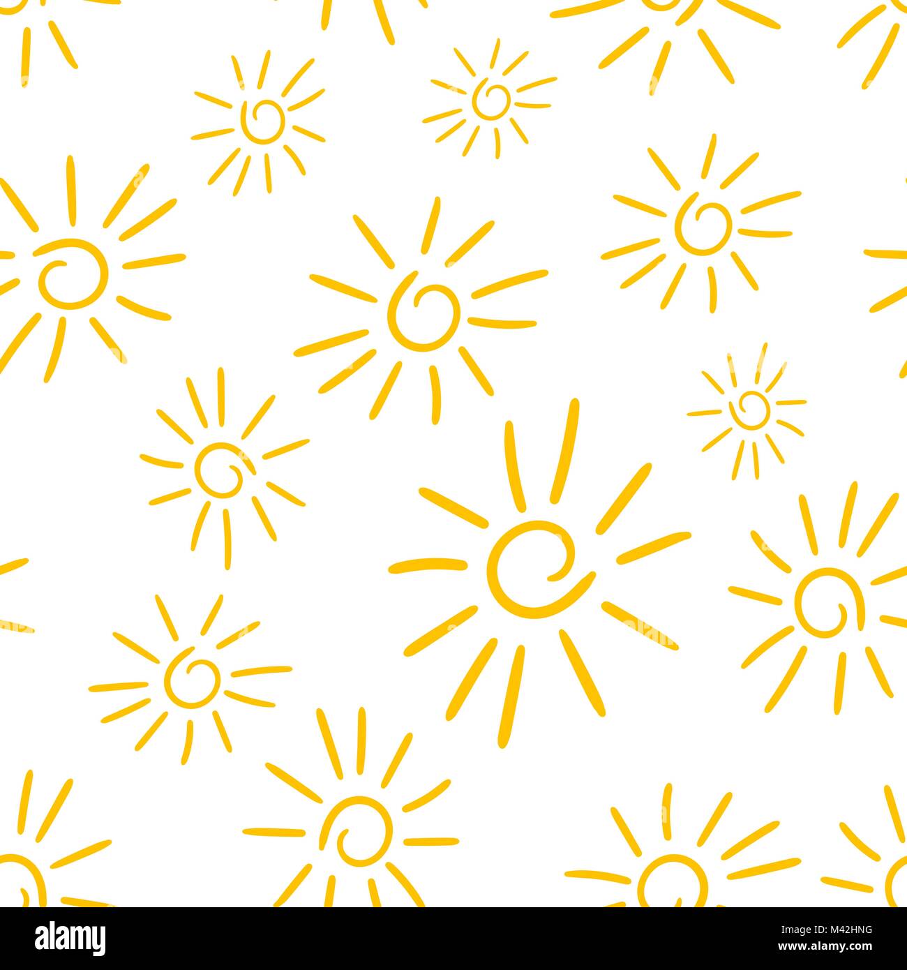 Hand drawn sun icon seamless pattern background. Business flat vector ...