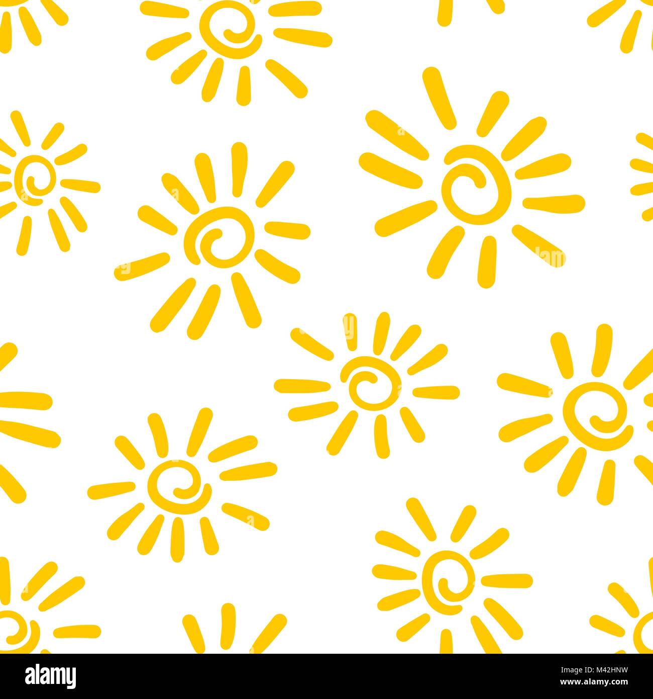 Hand drawn sun icon seamless pattern background. Business flat vector ...