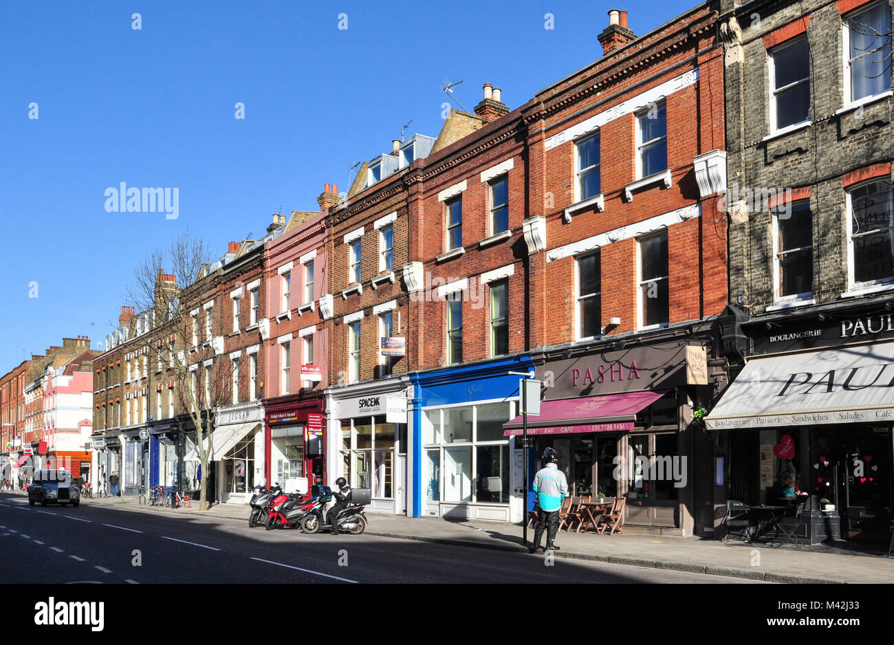 Shops along Upper Street, Islington, London, England, UK Stock Photo