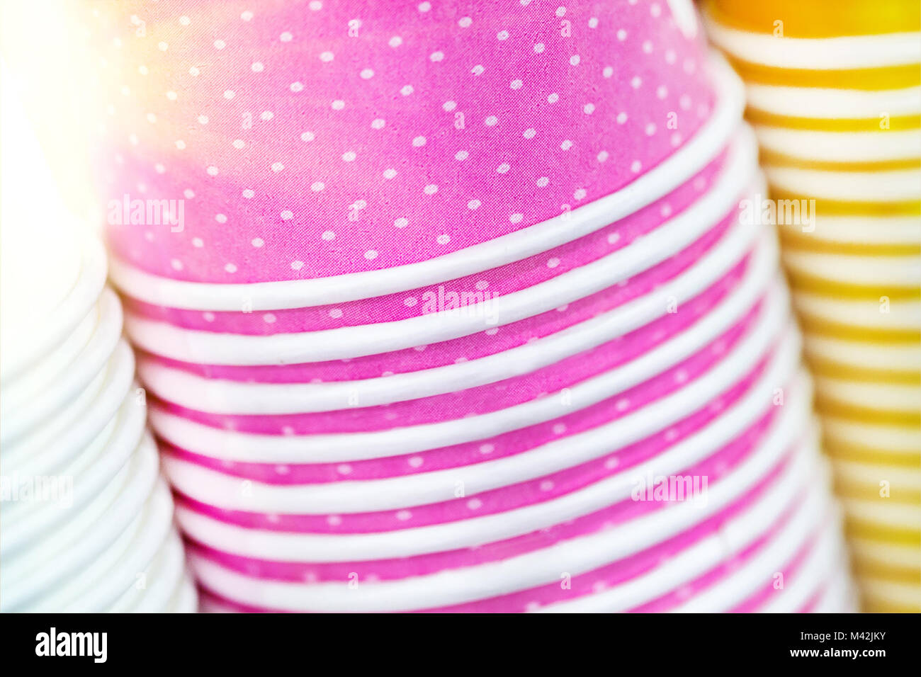 Multicolored Paper Cups Bright Food And Drink Background Stack