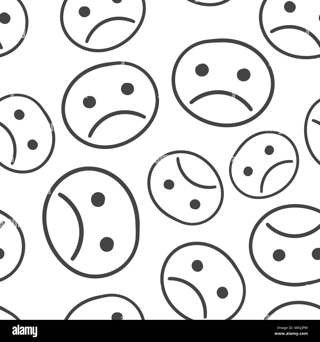 Hand drawn smiley face seamless pattern background. Business flat vector illustration. Face with sad sign symbol pattern. Stock Vector