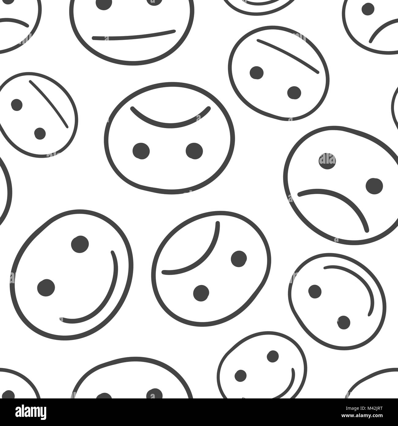 Hand drawn smiley face seamless pattern background. Business flat vector illustration. Emotion face sign symbol pattern. Stock Vector