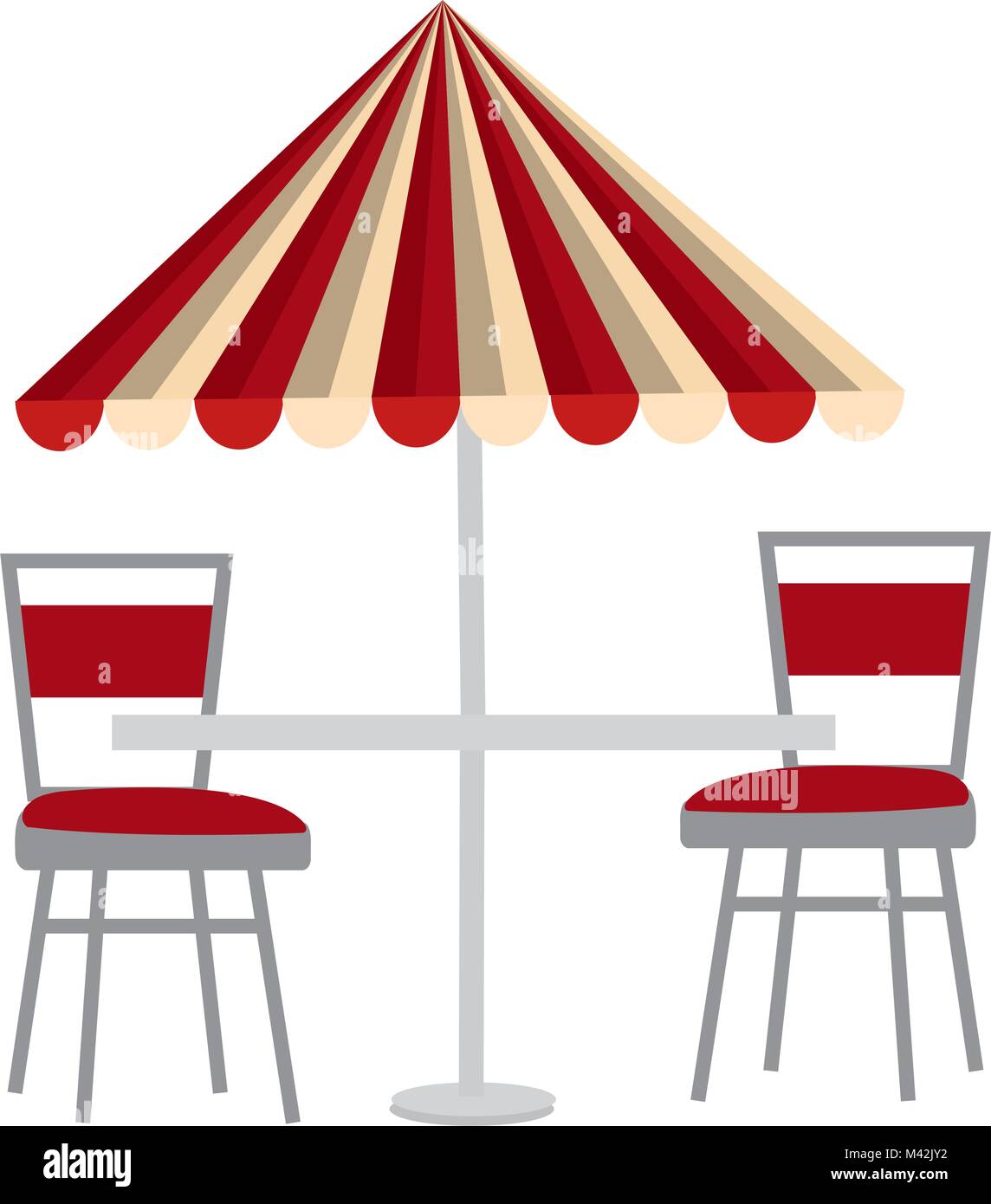 restaurant table with parasol and chairs vector illustration design Stock Vector