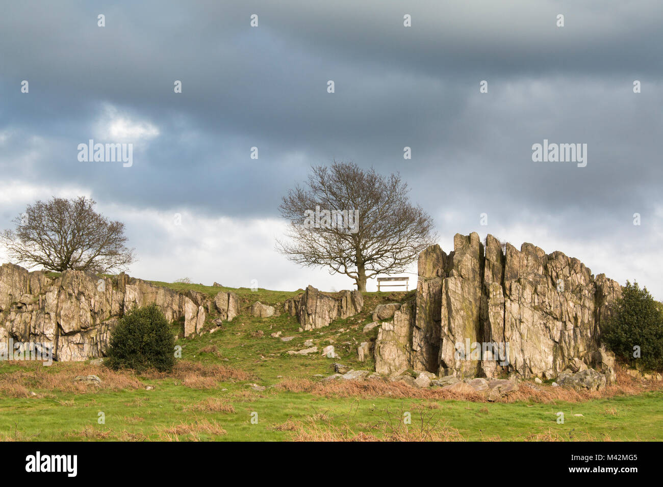 An image showing rock formations on the hillside at Beacon Hill Country Park, Leicestershire, England, UK Stock Photo