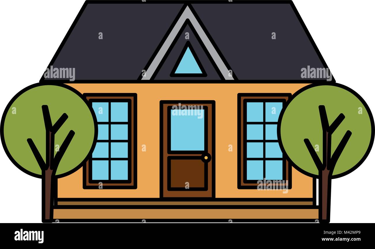 house front facade with trees vector illustration design Stock Vector ...