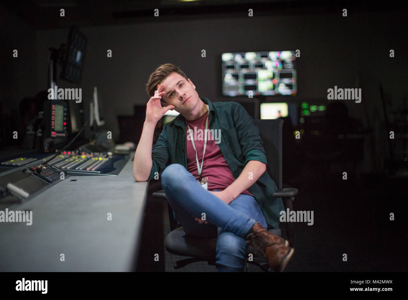 Portrait of an operator in a control room Stock Photo