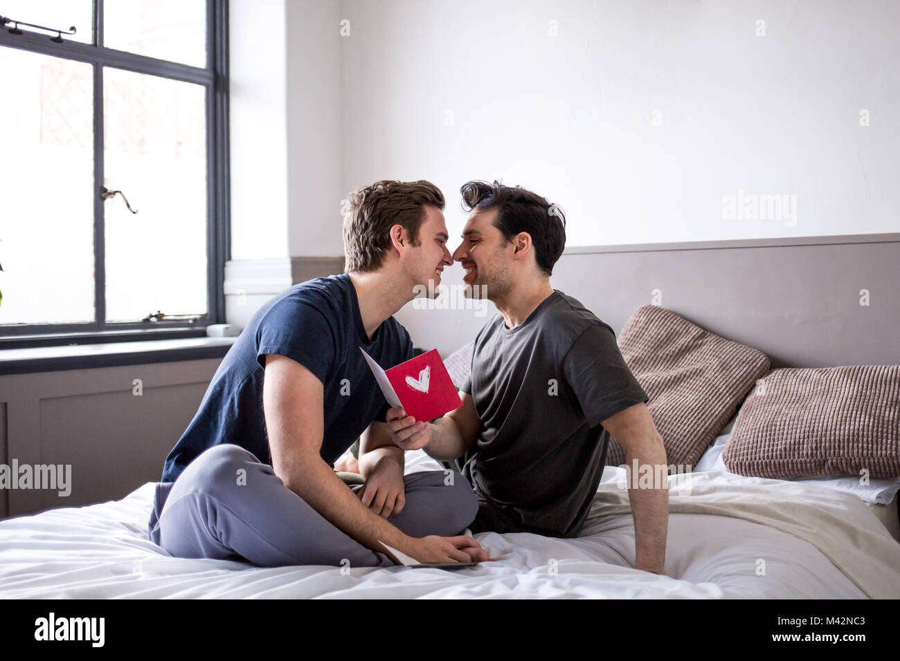 Young male couple on valentines day Stock Photo