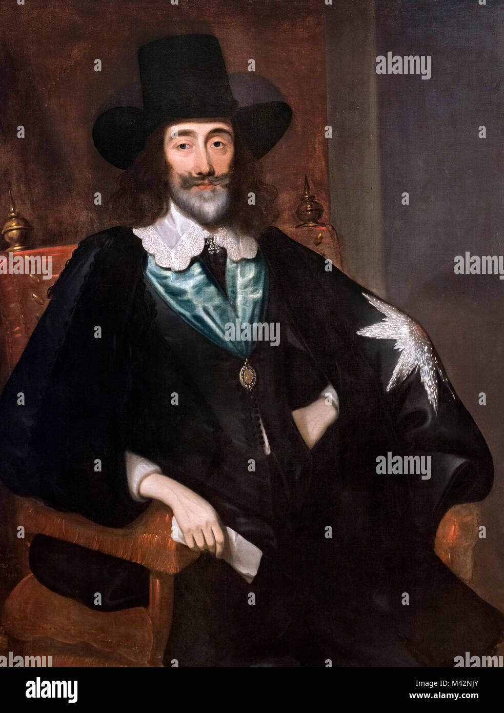 Charles I at his Trial by Edward Bower, oil on canvas, 1649. Portrait of King Charles I of England (1600-1649) at his trial in the Great Hall of the Palace of Westminster. Stock Photo