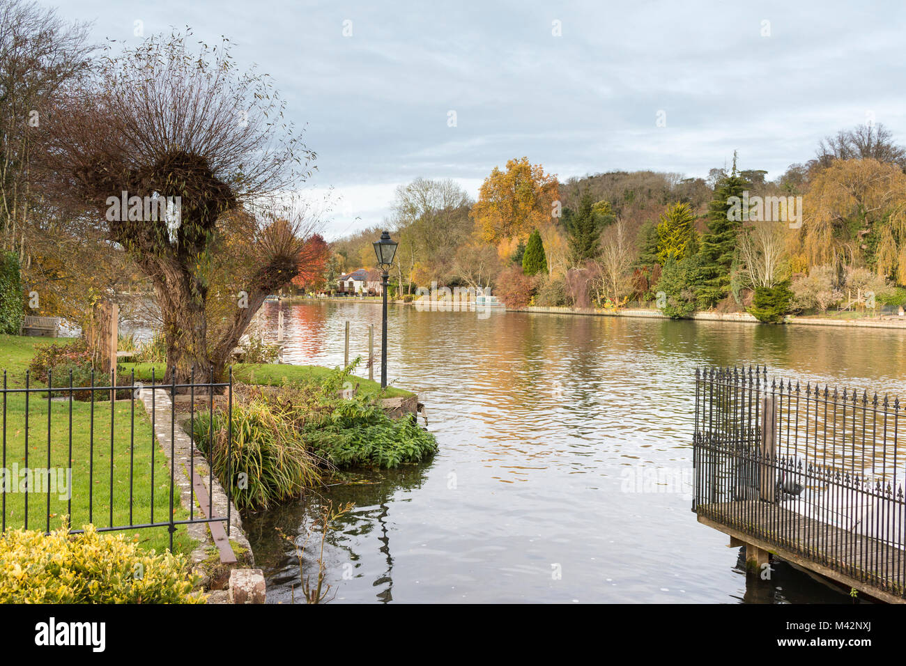 An Autumnal image of the River Thames, flowing through Henley On Thames, Oxfordshire, England, UK Stock Photo