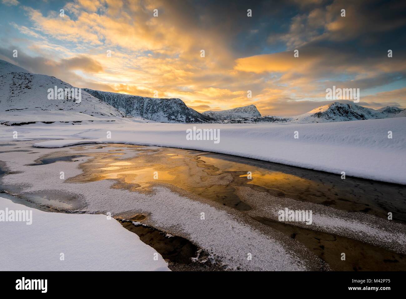 Haukland - Lofoten Islands,Norway a colorful golden sunrise at Haukland ...