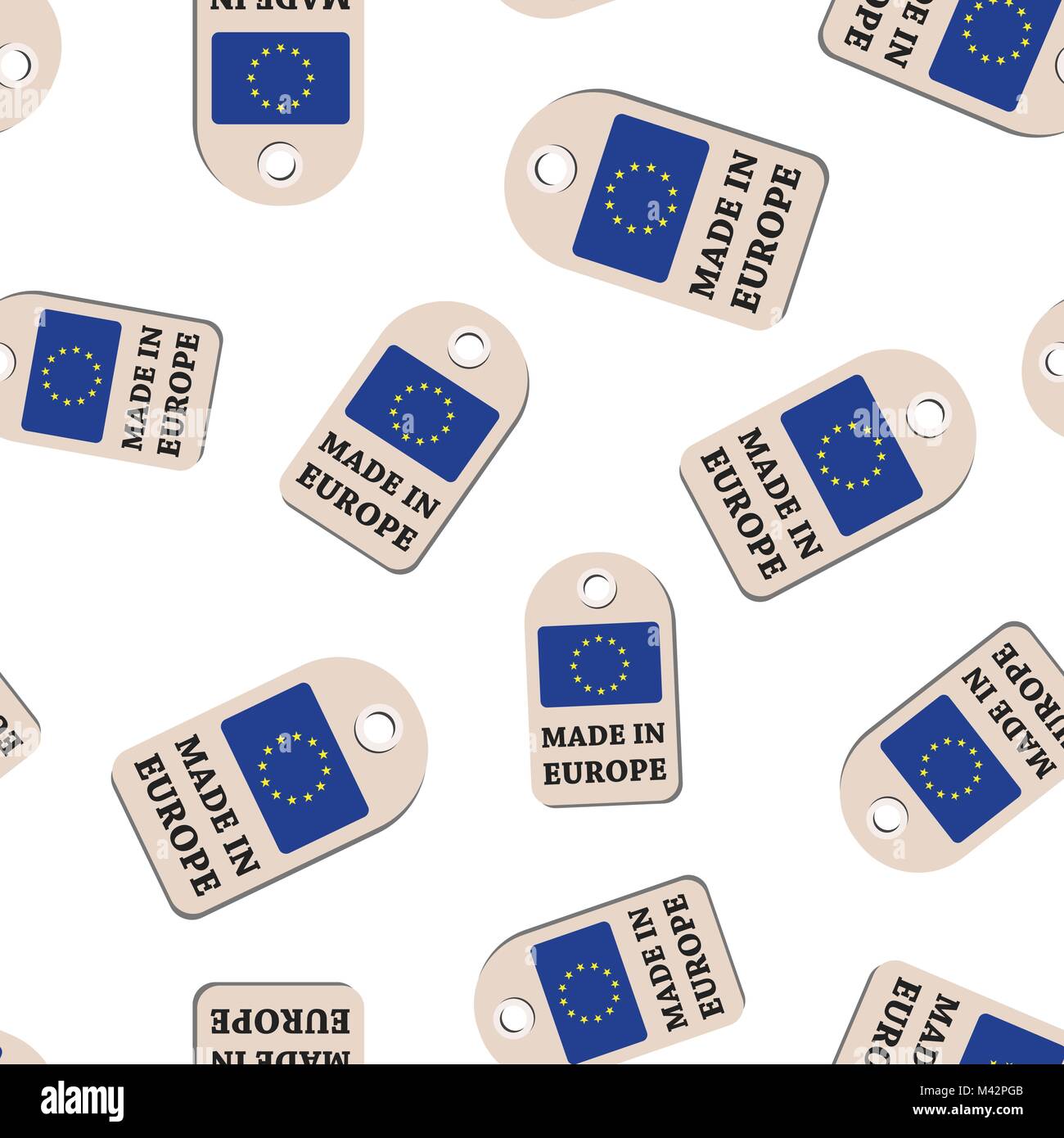 Hang tag made in Europe with flag seamless pattern background. Business