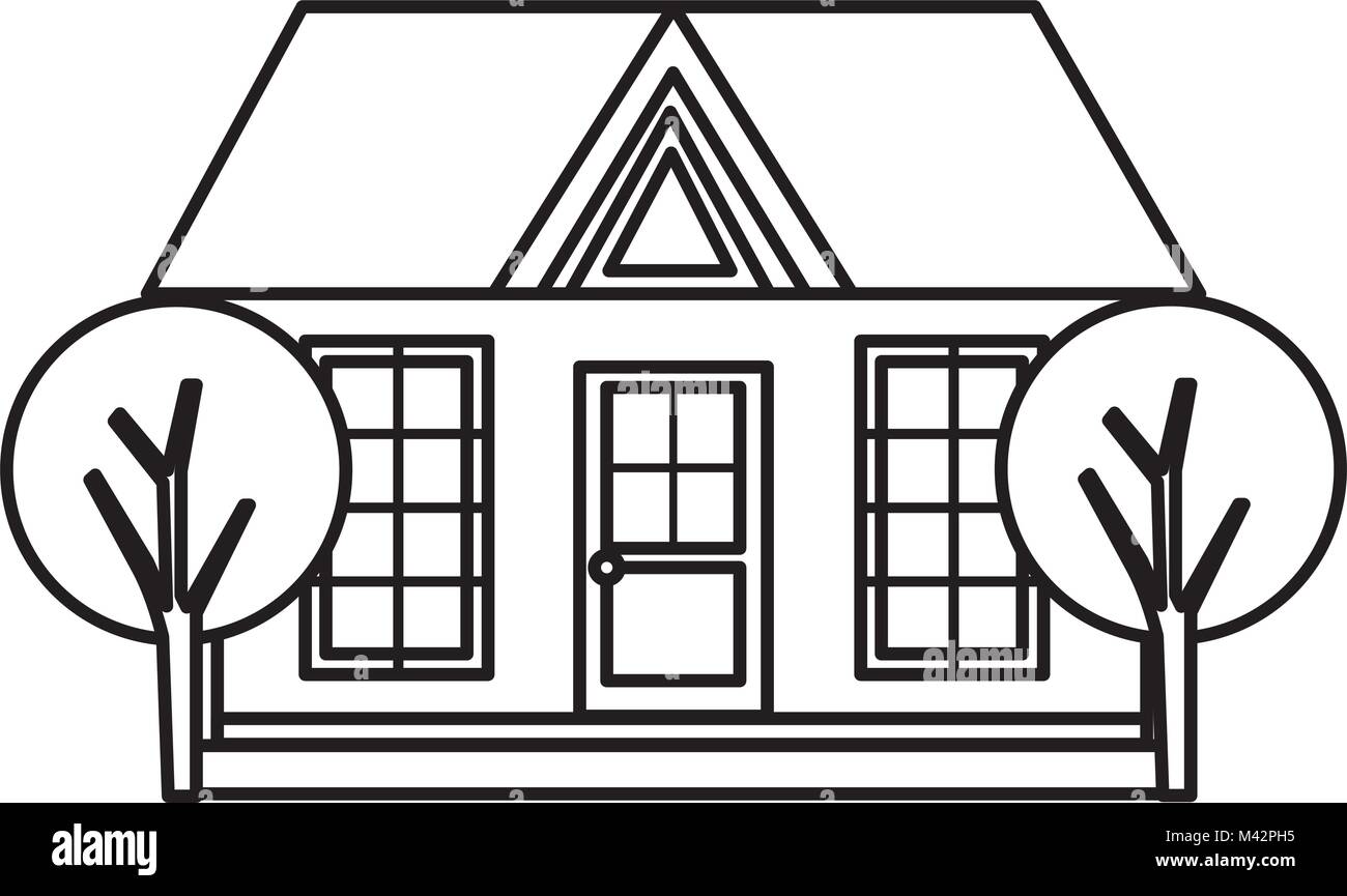 house front facade with trees vector illustration design Stock Vector ...