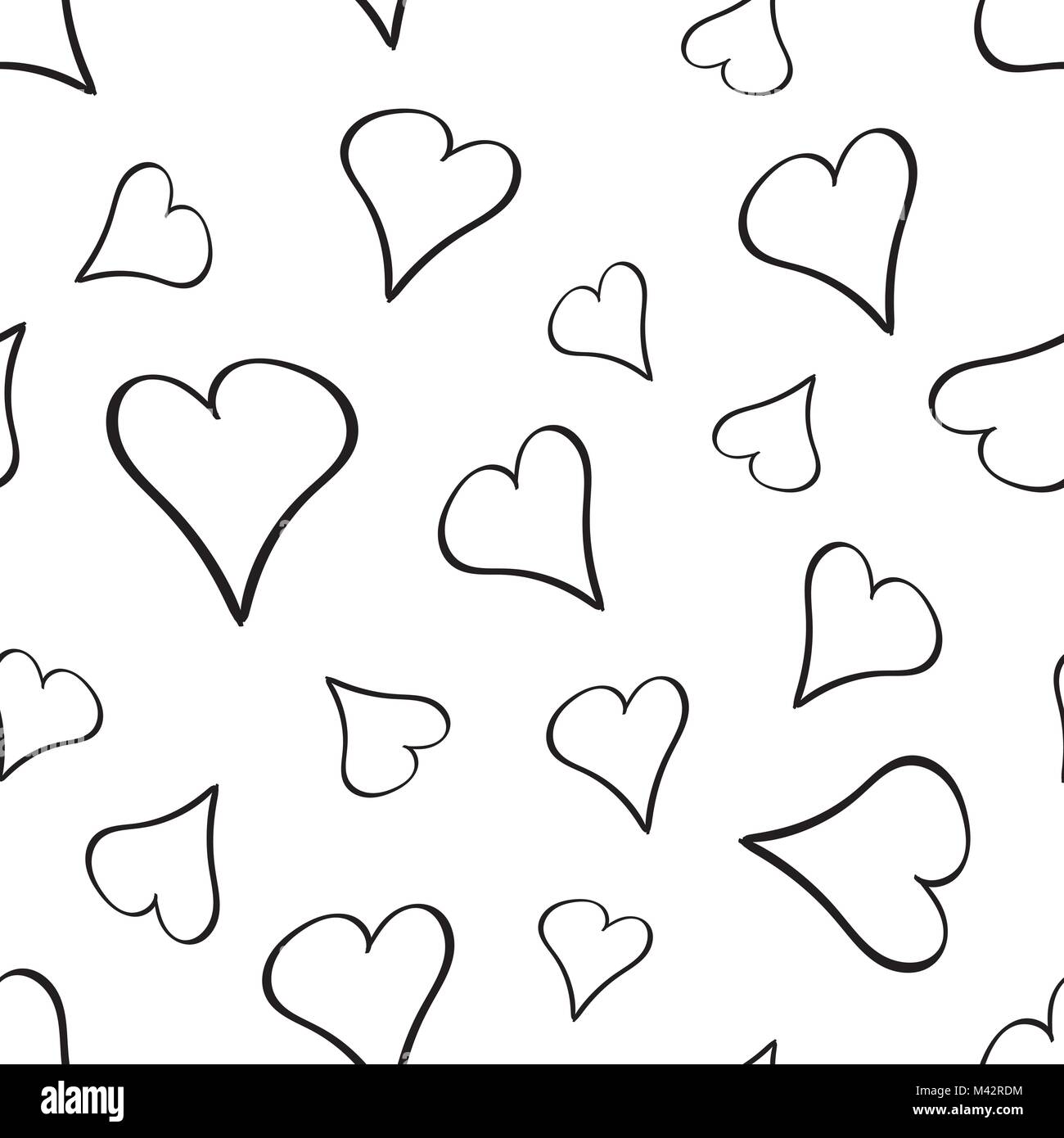 Hand drawn hearts seamless pattern background. Business flat vector ...
