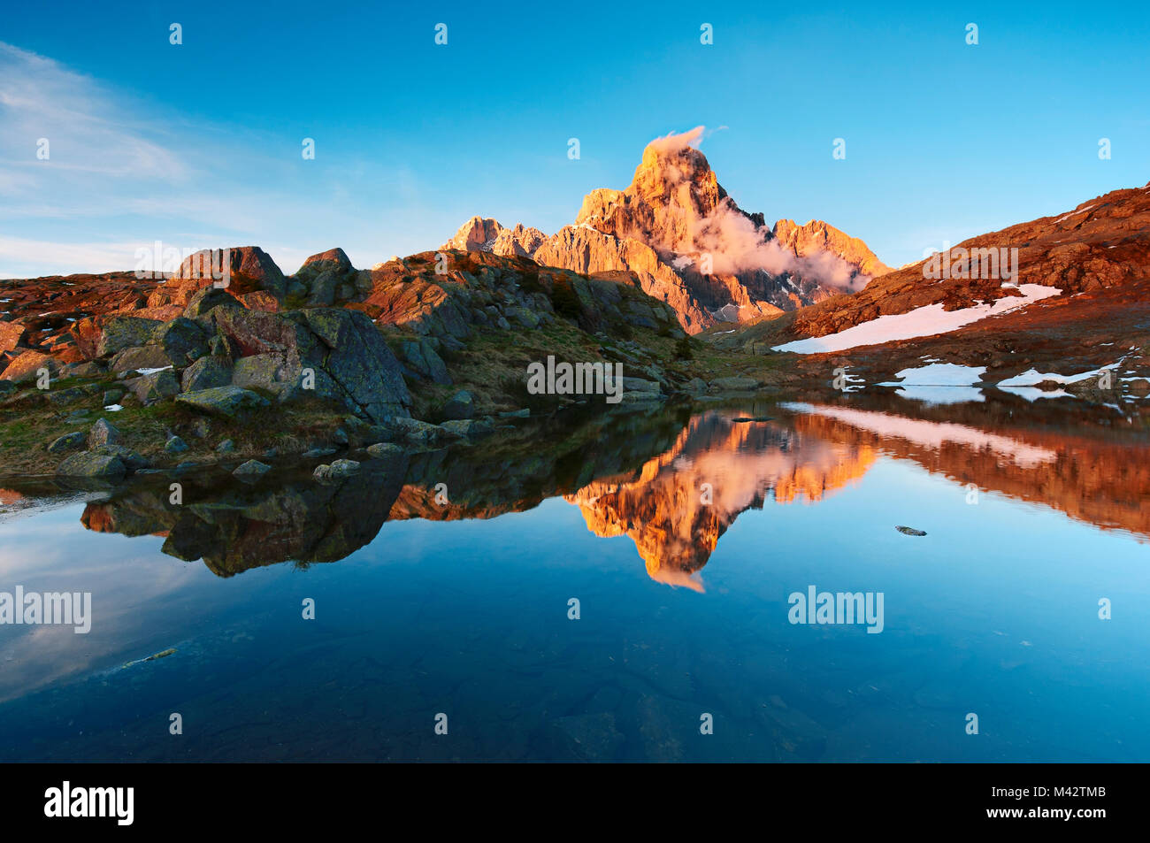 Italy, Trentino Alto Adige, Trento district - Cimon della Pala at sunset Stock Photo