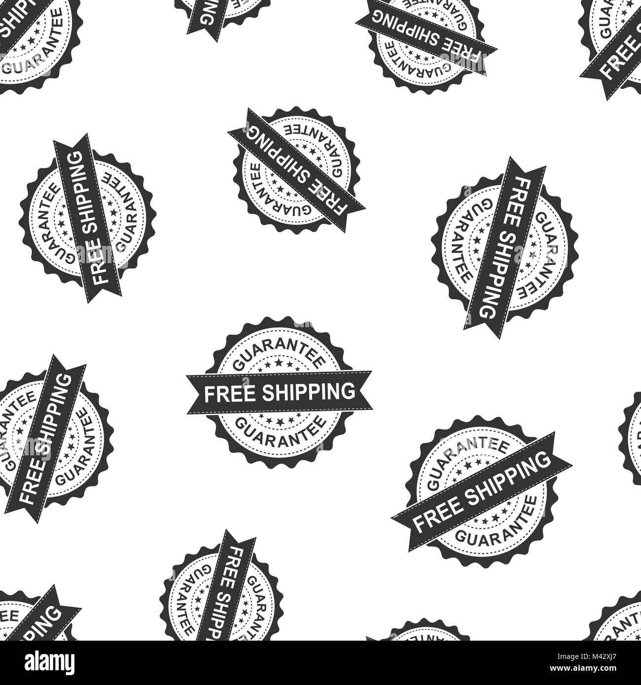 Free shipping seal stamp seamless pattern background. Business concept vector illustration. Guarantee free delivery badge symbol pattern. Stock Vector