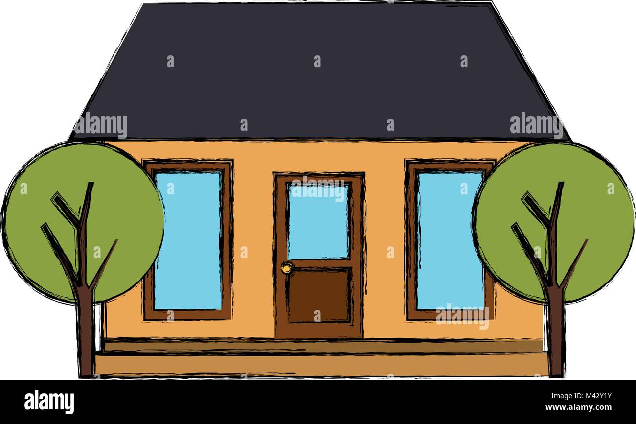 house front facade with trees vector illustration design Stock Vector ...