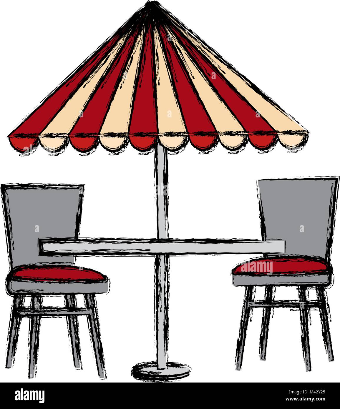 restaurant table with parasol and chairs vector illustration design Stock Vector