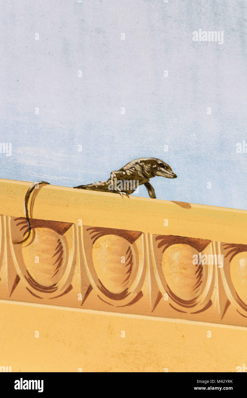 Fresco detail of lizard, Getty Villa, Malibu. California Stock Photo