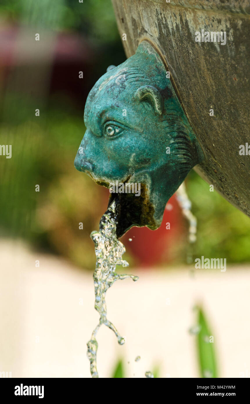 Close-up of a lion head fountain at the Getty Villa, Pacific Palisades, California Stock Photo