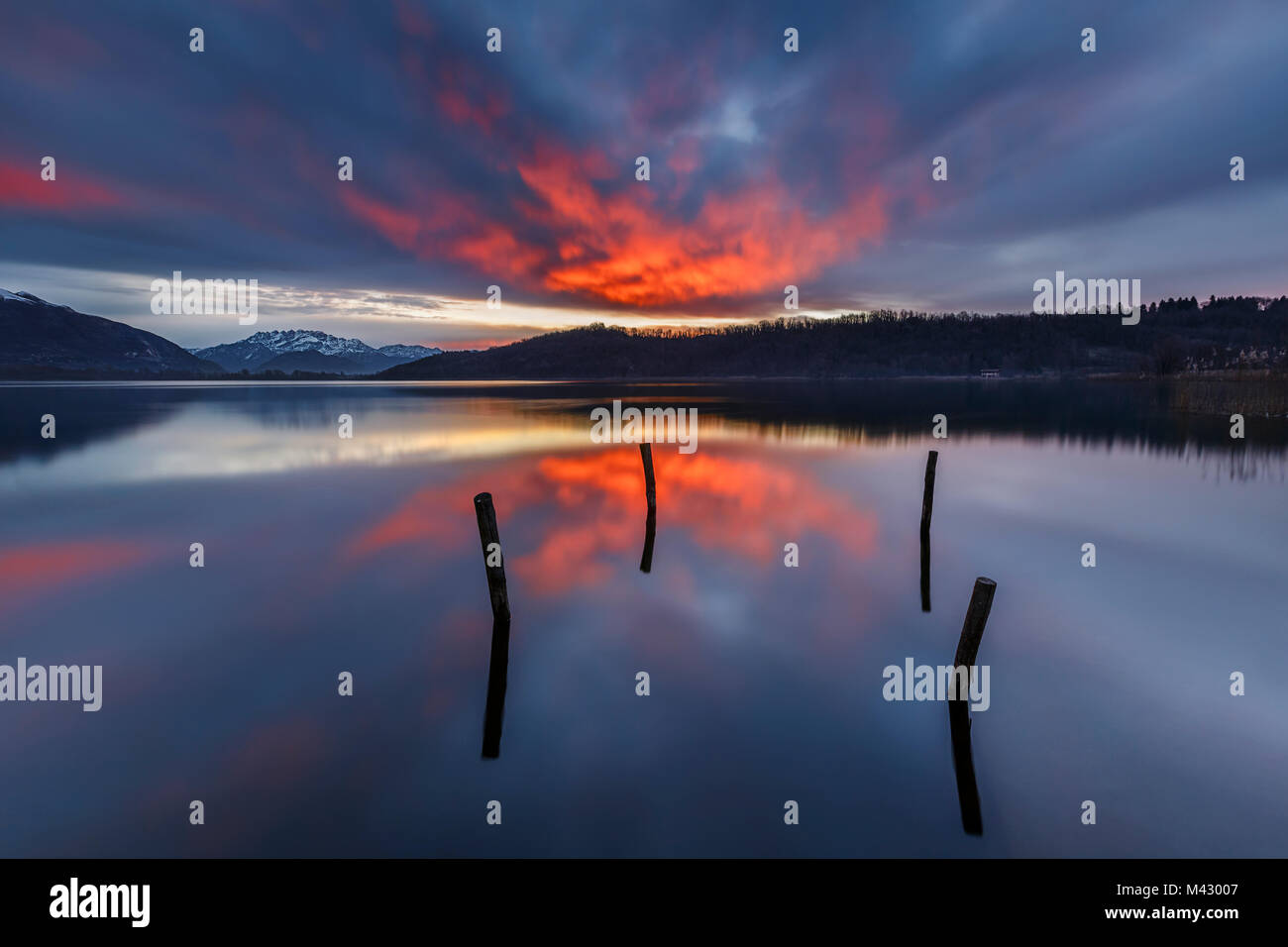Sunrise on lake Alserio, Alserio, Como province, Brianza, Lombardy, Italy, Europe Stock Photo