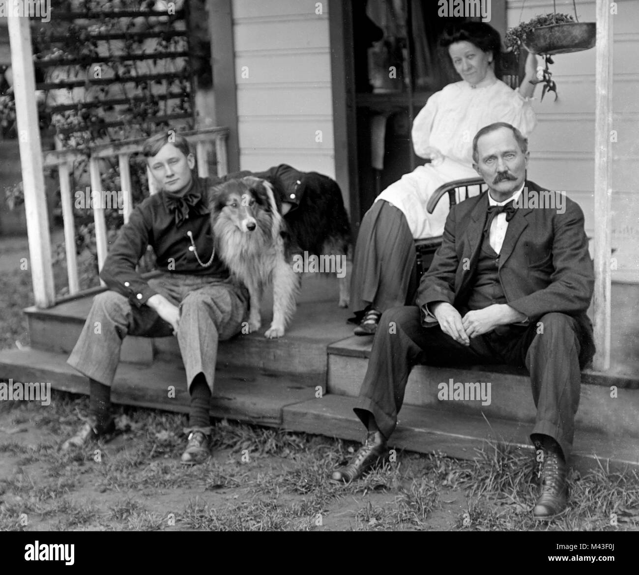 Family portrait on the porch, ca. 1908. Stock Photo