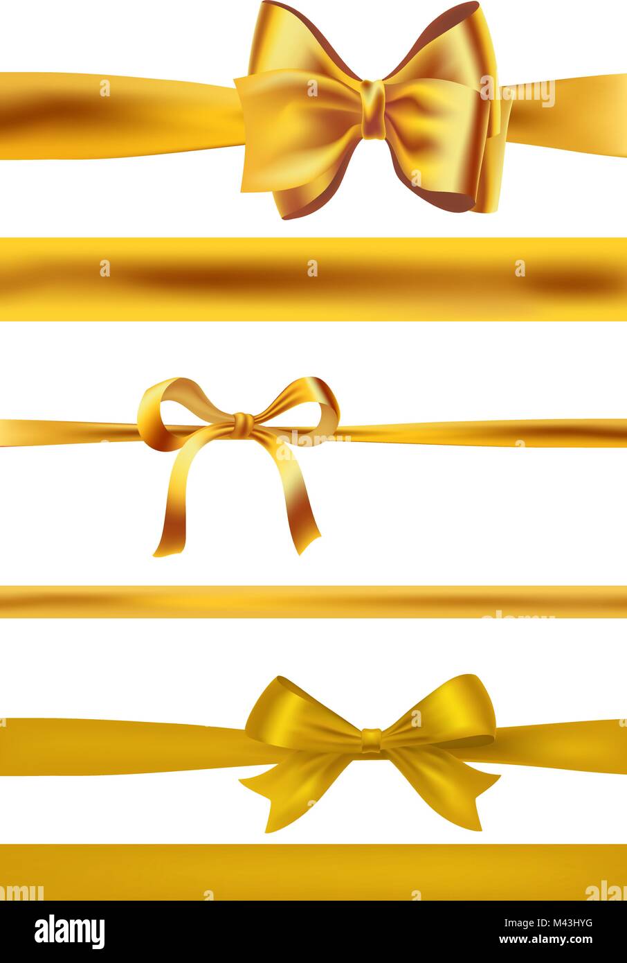 set of golden bows on white. vector Stock Vector