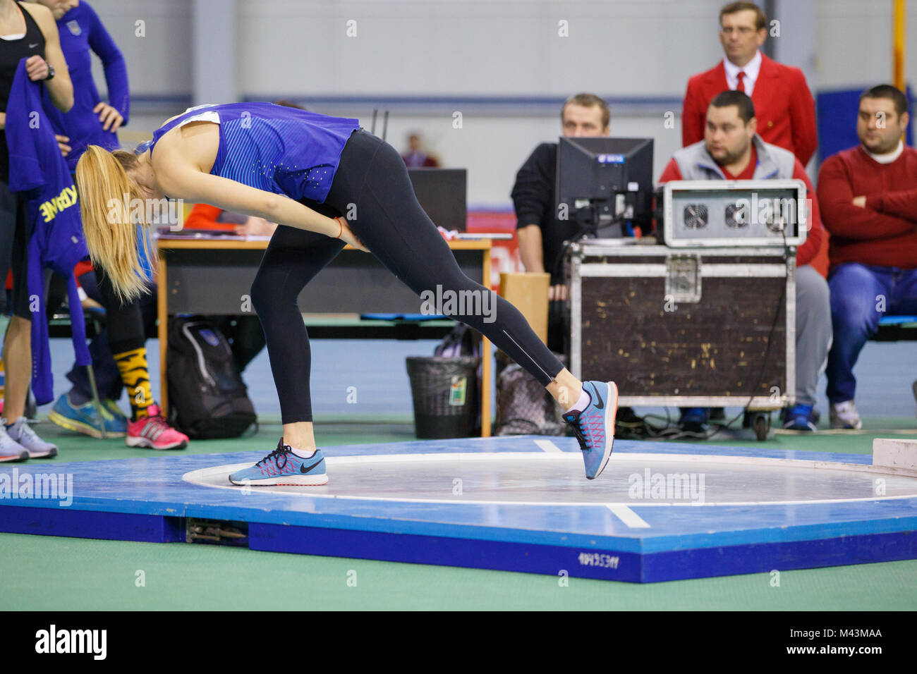SUMY, UKRAINE FEBRUARY 9, 2018 Asya Bardis performing shot put