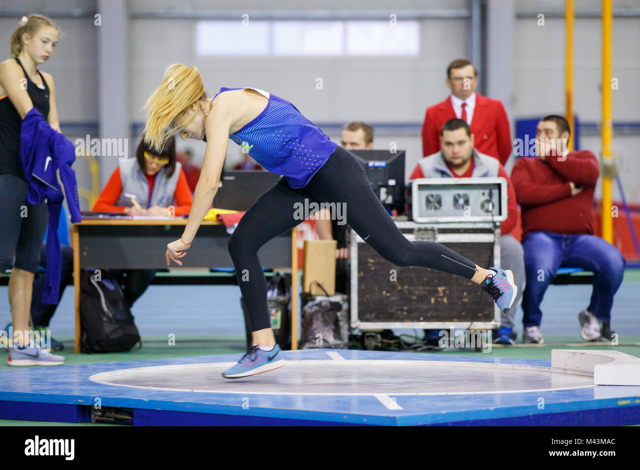 SUMY, UKRAINE FEBRUARY 9, 2018 Asya Bardis performing shot put