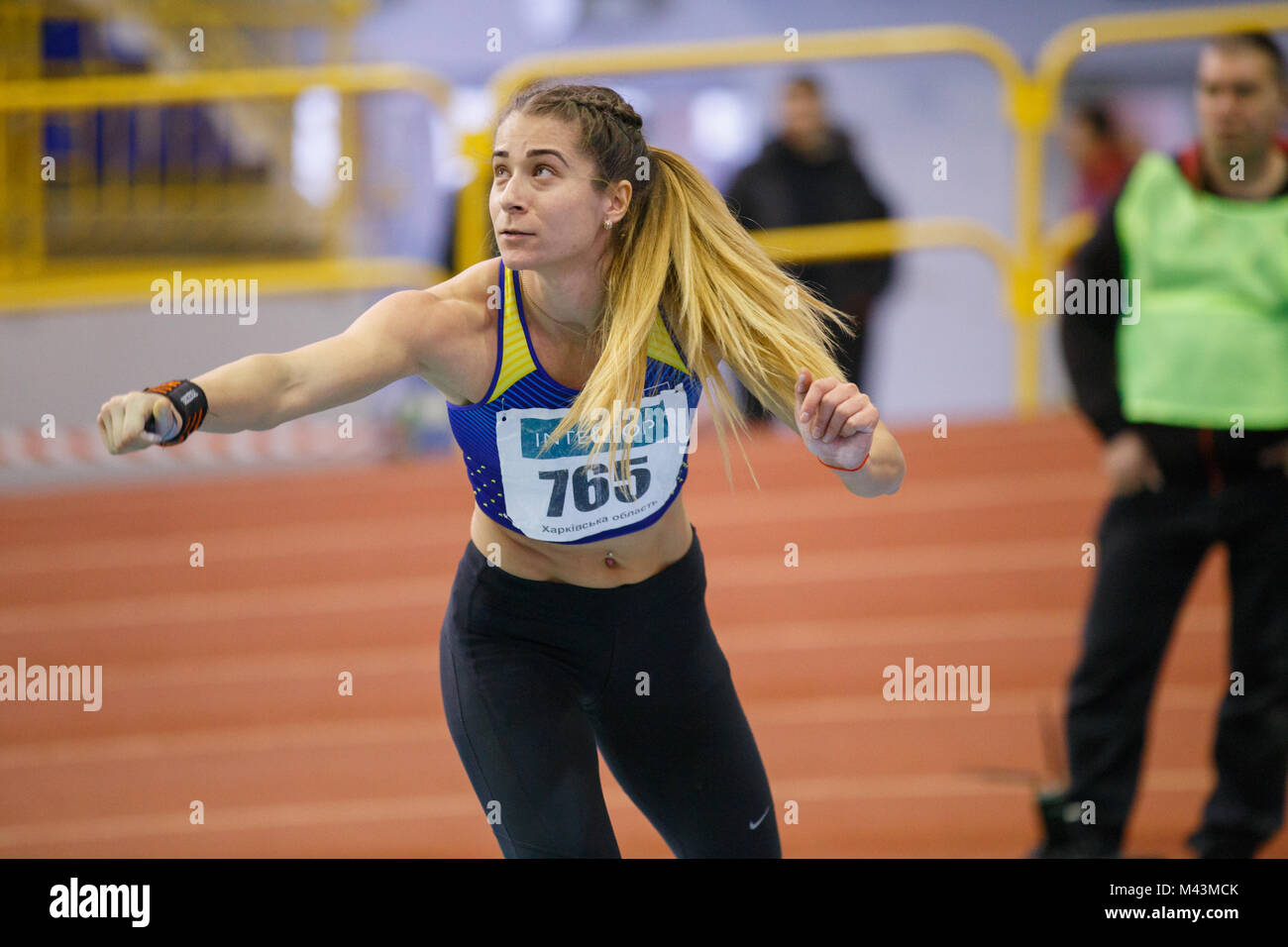 SUMY, UKRAINE FEBRUARY 9, 2018 Asya Bardis performing shot put