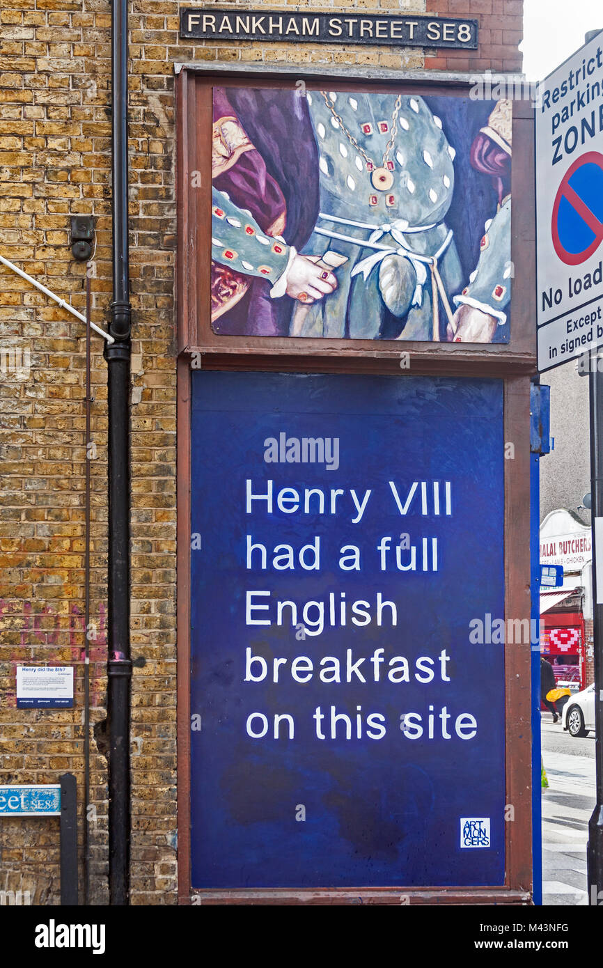 London, Lewisham  A novel way of advertising a full English breakfast at a cafe in Deptford High Street Stock Photo