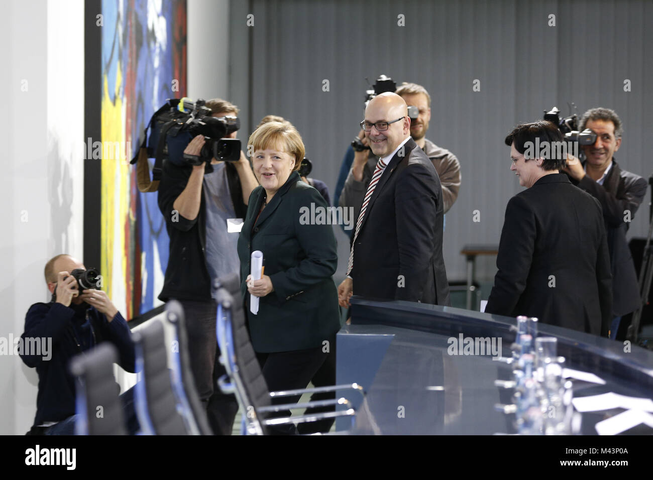Merkel and German Prime Ministers joint press conference Stock Photo