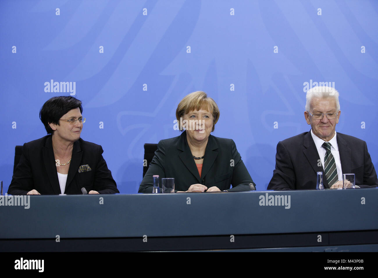 Merkel and German Prime Ministers joint press conference Stock Photo