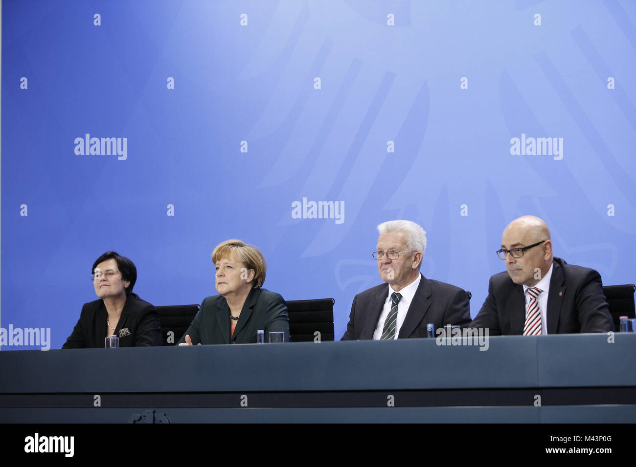 Merkel and German Prime Ministers joint press conference Stock Photo