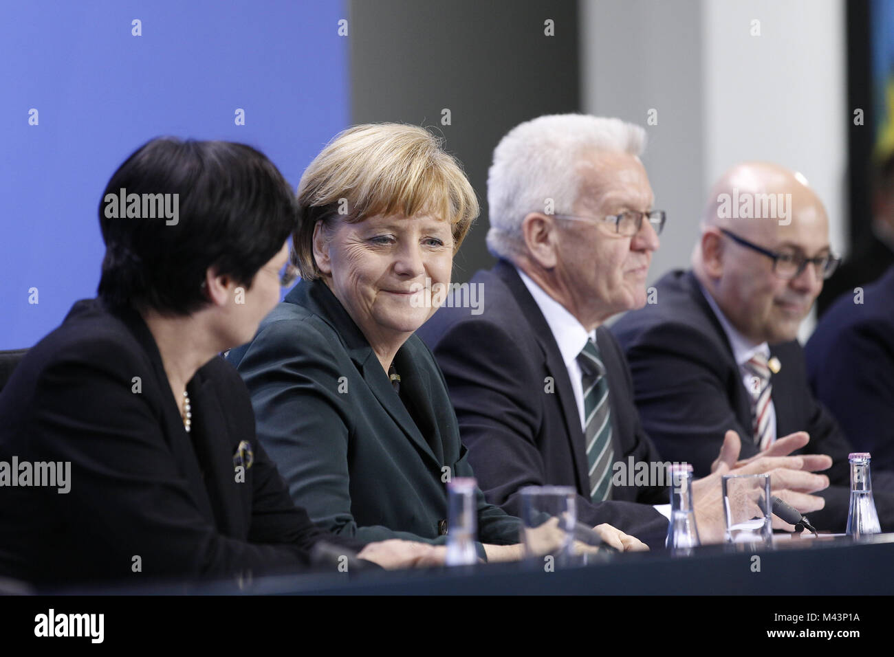 Merkel and German Prime Ministers joint press conference Stock Photo