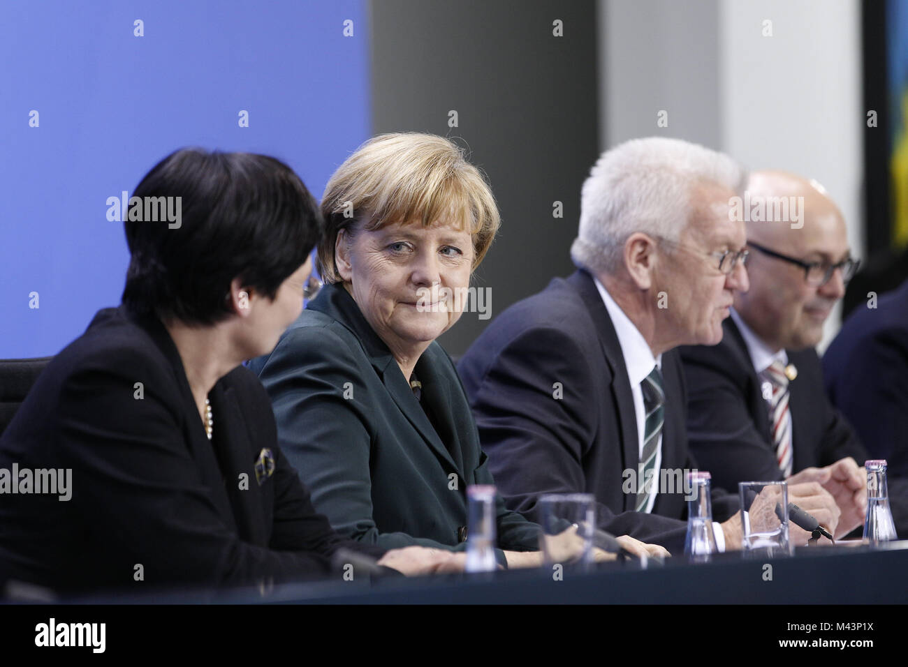 Merkel and German Prime Ministers joint press conference Stock Photo