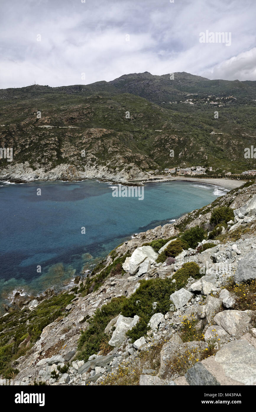Marine de Giottani, beach and harbor, Corsica Stock Photo