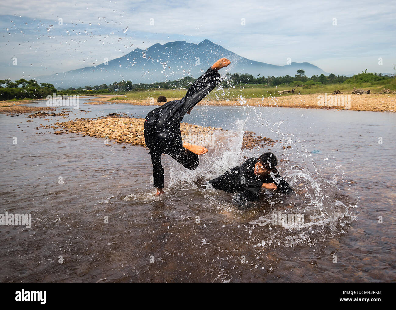 Silat fighters at river training their skill Stock Photo Alamy