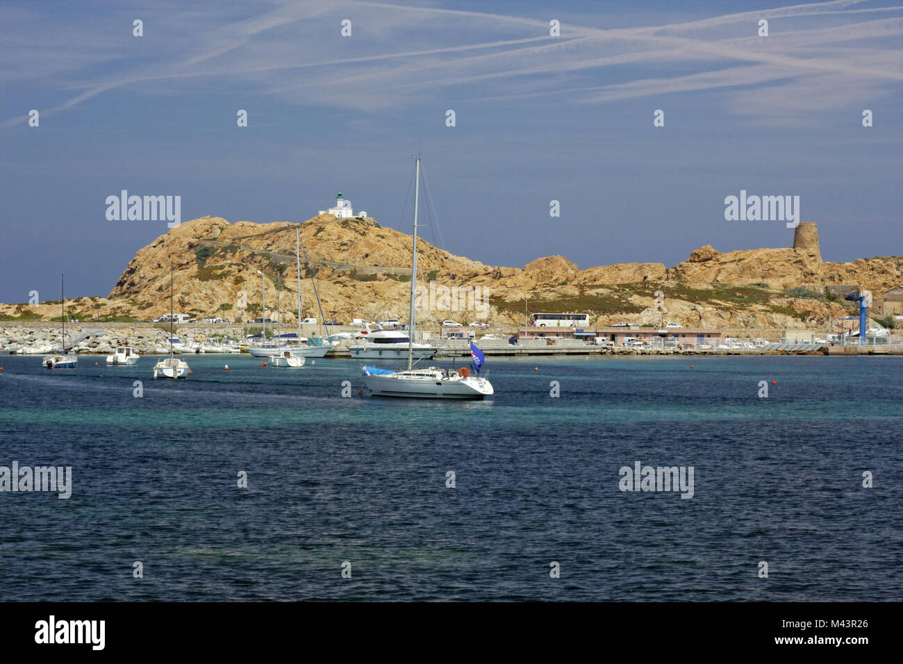 Ile Rousse, rock with lighthouse, Balagne, Corsica Stock Photo