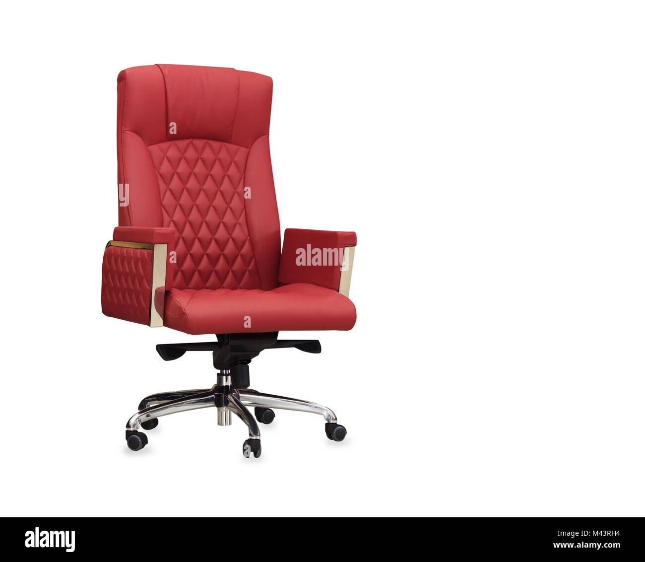 The office chair from red leather. Isolated Stock Photo