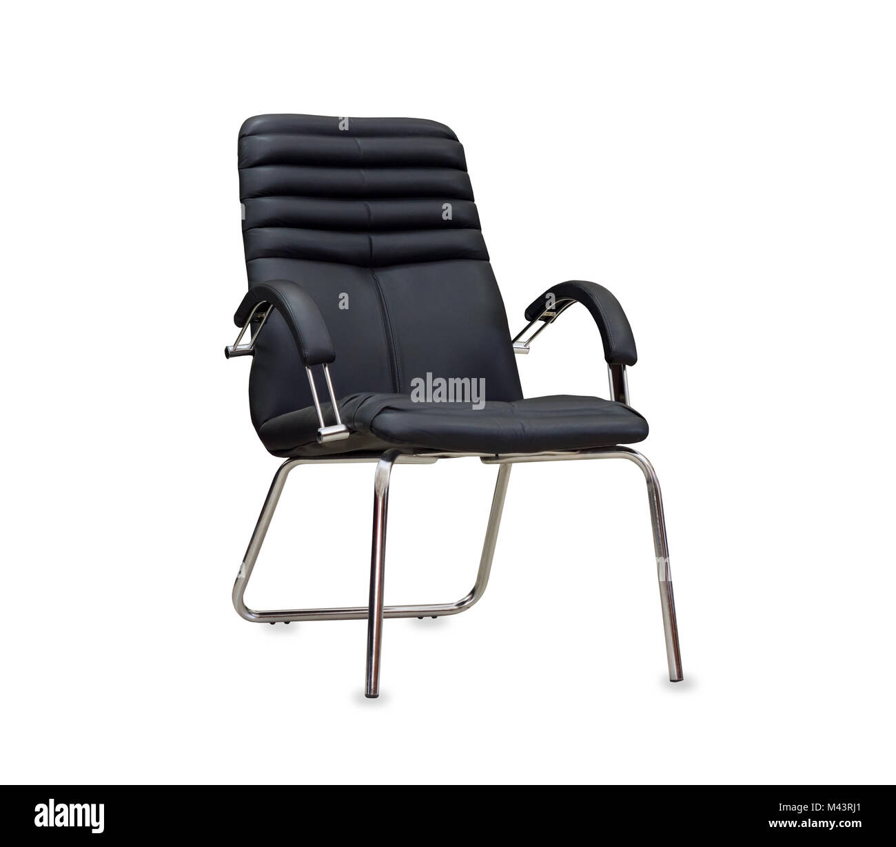 The office chair from black leather. Isolated Stock Photo