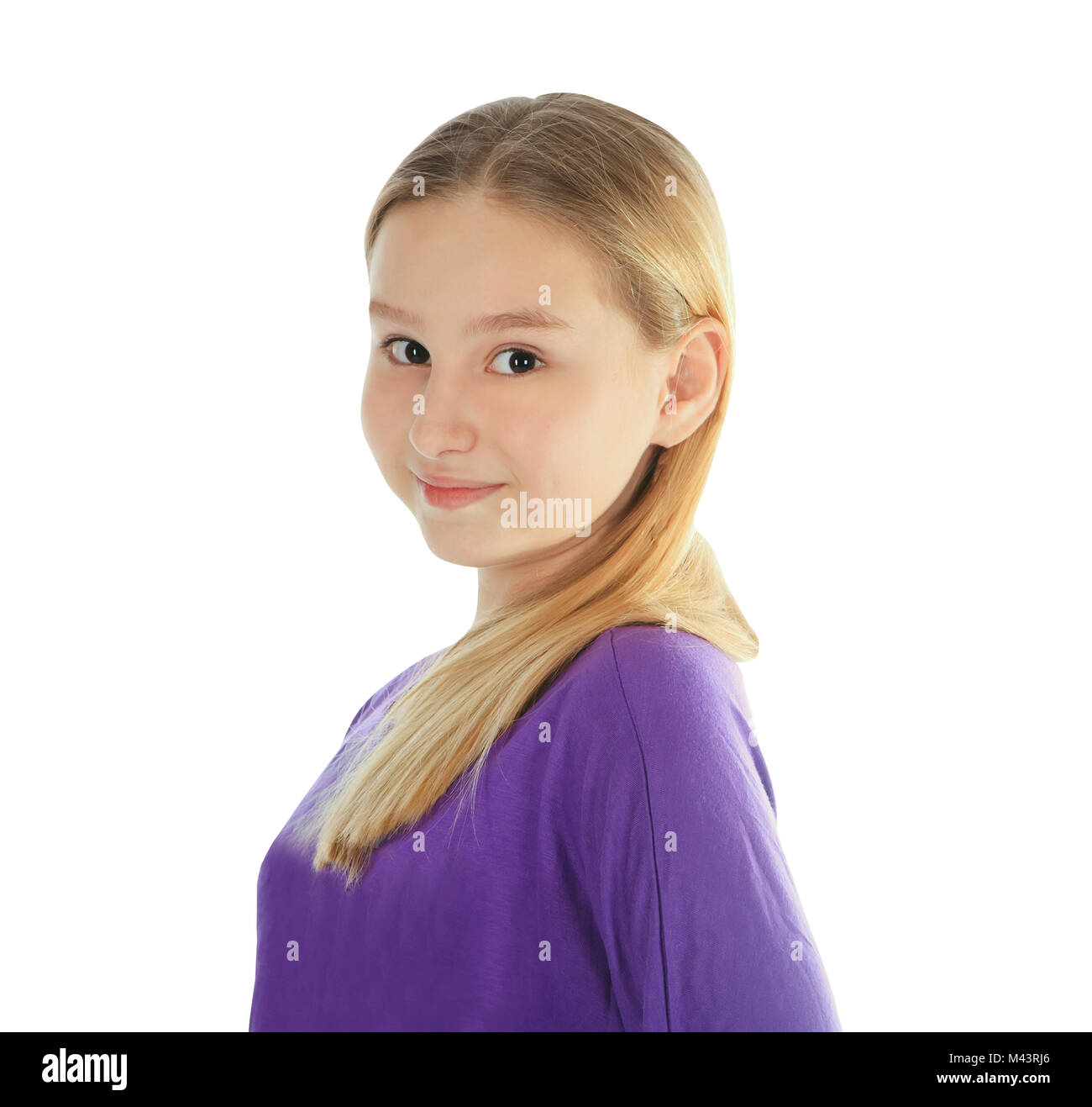 Pretty young girl isolated over white Stock Photo