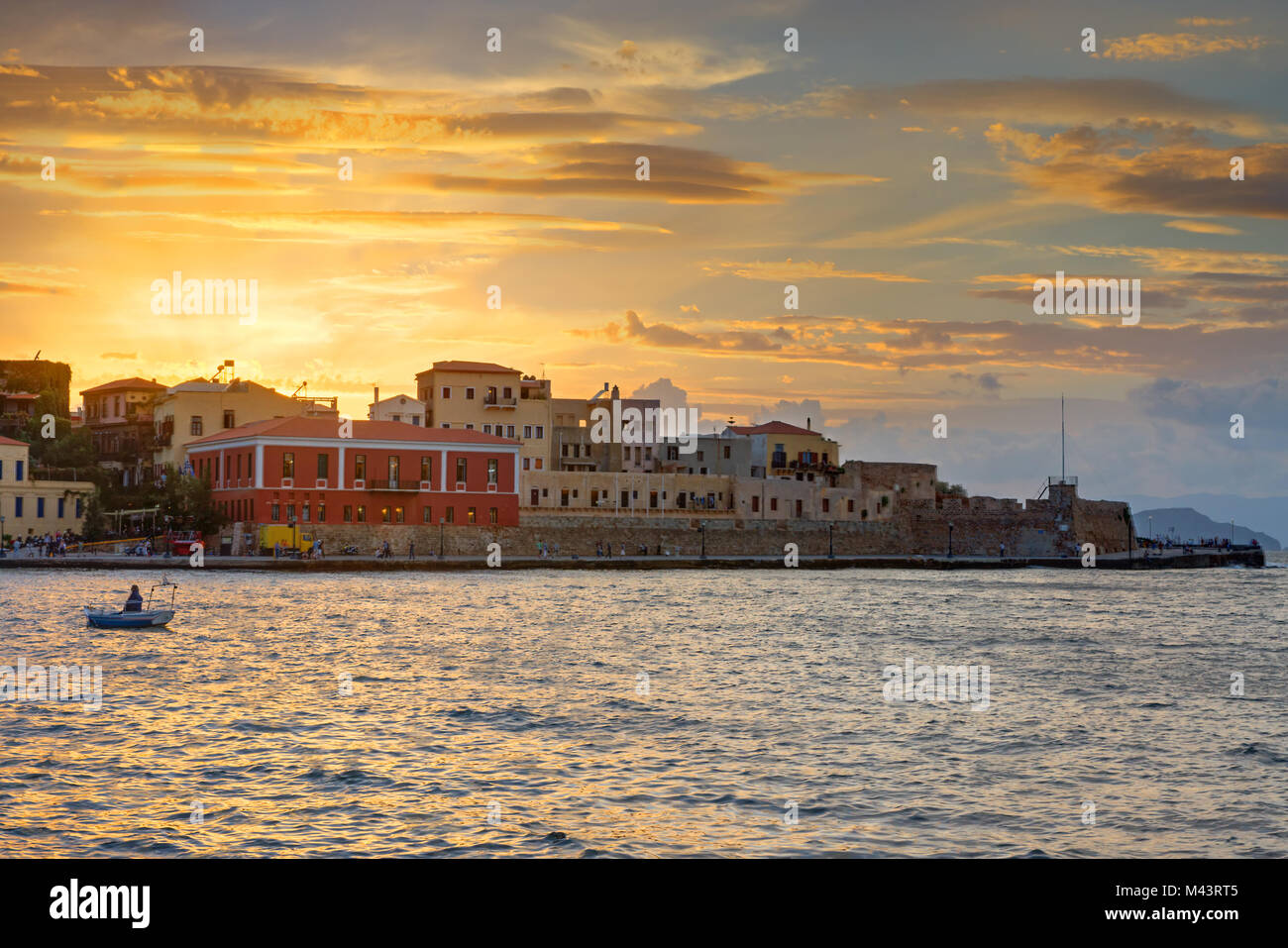 Sunset in the port of Chania, Crete, Greece Stock Photo