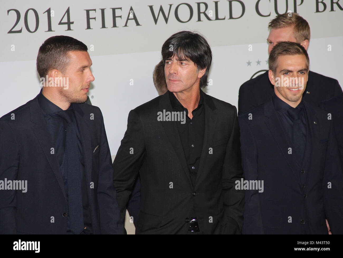 Lukas Podolski, Coach Joachim Löw und Philipp Lahm Stock Photo
