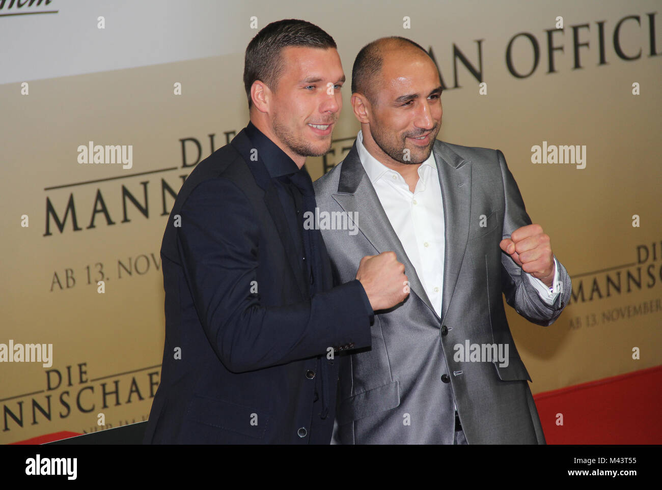 Lukas Podolski and Arthur Abraham Stock Photo